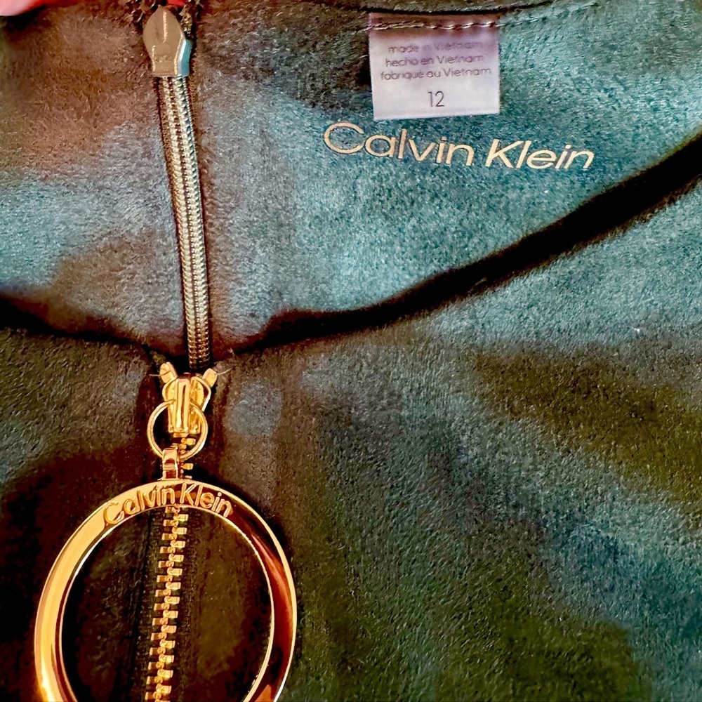 ☘️NWT CALVIN KLEIN green faux suede dress with gold tone accents size 12 - Picture 6 of 7